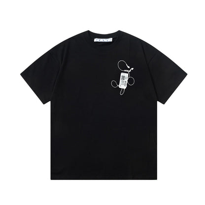 Off White T Shirts OW Headphones Flower Pattern Crew Neck Pullover Short Sleeves