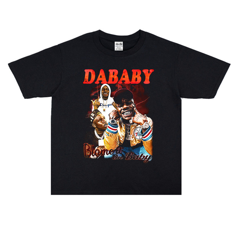 Rock Star T Shirt Rap Dababy Personality Character Print T-shirt Short Sleeve Loose Cotton