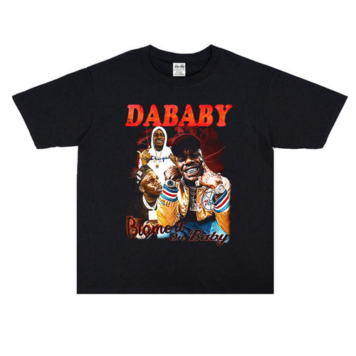 Rock Star T Shirt Rap Dababy Personality Character Print T-shirt Short Sleeve Loose Cotton
