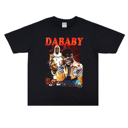Rock Star T Shirt Rap Dababy Personality Character Print T-shirt Short Sleeve Loose Cotton