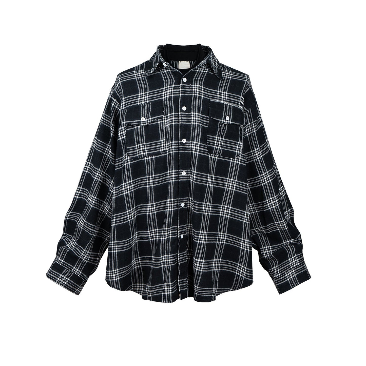 MIJKO Mens Jacket Fake Two Piece Splicing Black and White Grid Jacket