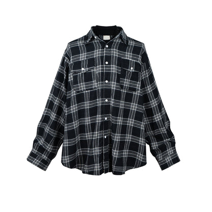 MIJKO Mens Jacket Fake Two Piece Splicing Black and White Grid Jacket