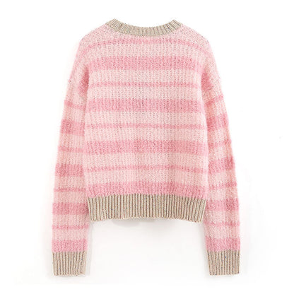 Women Sweater Gradient Color Striped Knitted All-Matching Casual Sweater