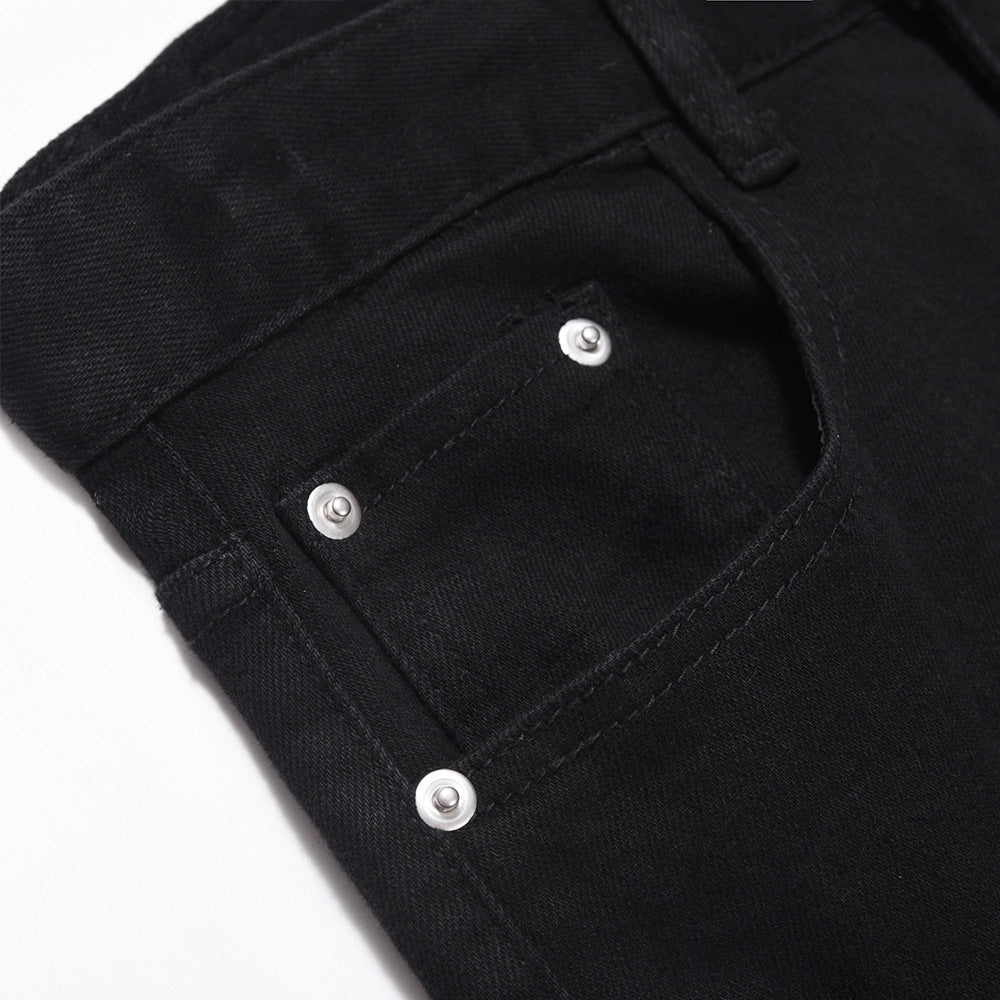Men Jeans Pure Color Casual Versatile Leg Zipper