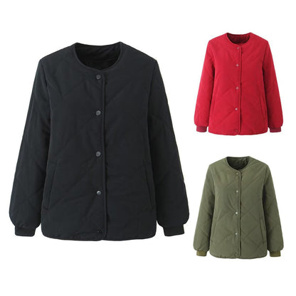 Women Cotton Coat Rhombus Lightweight Cotton-Padded Jacket Elderly
