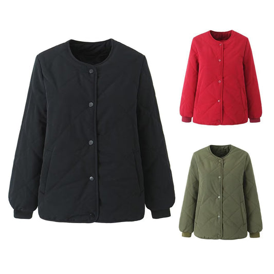 Women Cotton Coat Rhombus Lightweight Cotton-Padded Jacket Elderly