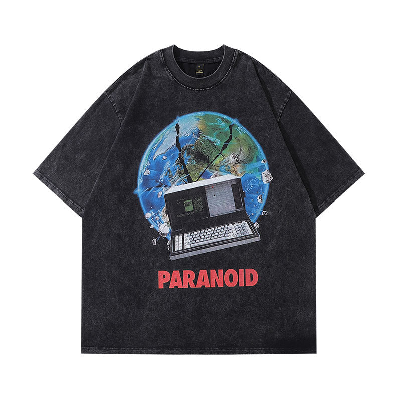 Men T-shirt Hip Hop Retro Heavy Half Sleeve Tee