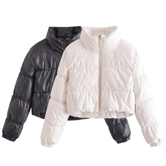 Women Cotton Coat Winter Loose Slimming Thickened PU Leather