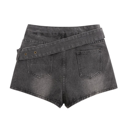 Women Shorts A- line Denim Short Culotte Summer High Waist Wash Casual Hot Pants