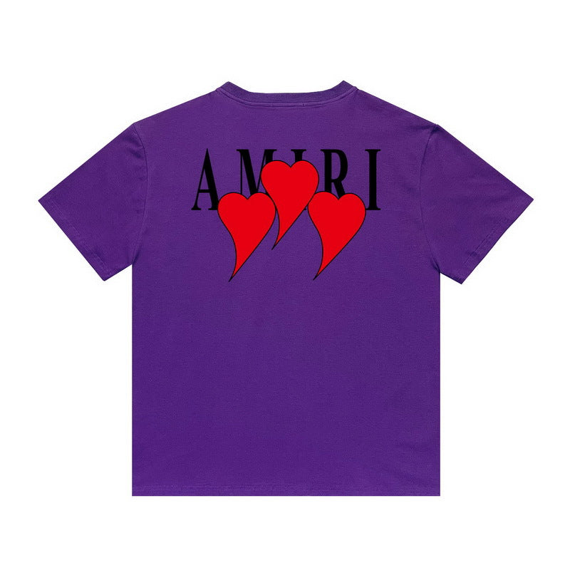 Amiri T Shirt Red Heart Printing Casual round Neck Short Sleeves T-shirt