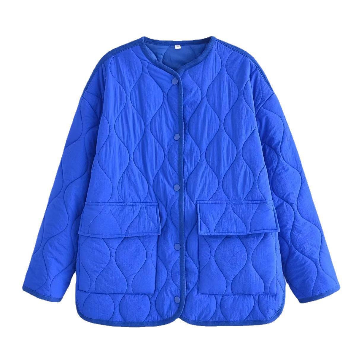 Women Cotton Coat Fashion Collarless Diamond Lattice Loose