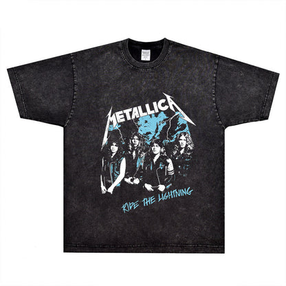 Rock Star T Shirt Metallica Rock Metal Band T-shirt Retro Street Loose Trendy Vintage Short Sleeve