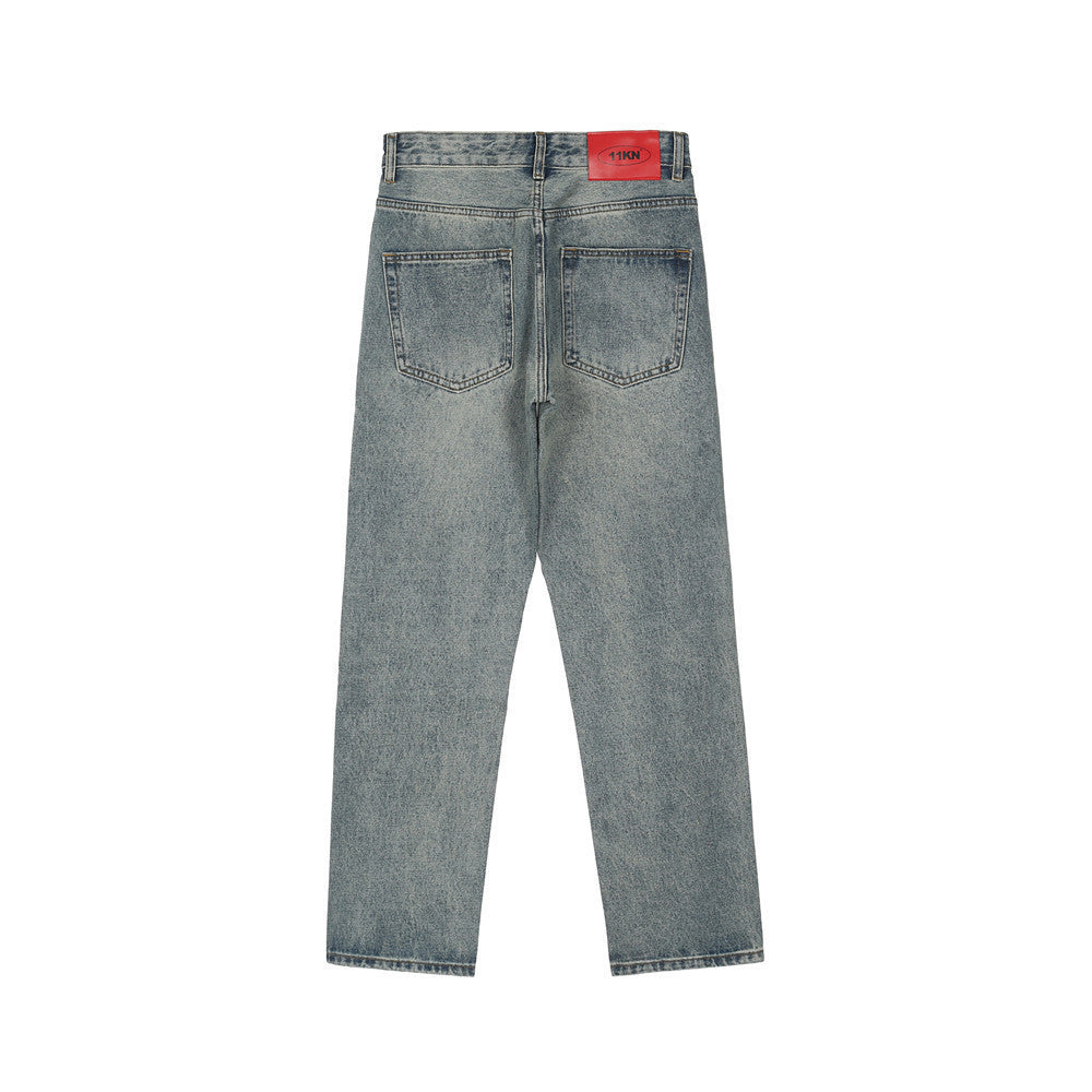 Men Jeans Solid Color Distressed Loose and Simple Trend