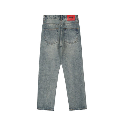 Men Jeans Solid Color Distressed Loose and Simple Trend