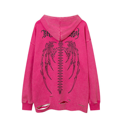 Men Hoodie Washed Make Old Ripped Hooded Sweater Men and Women Retro