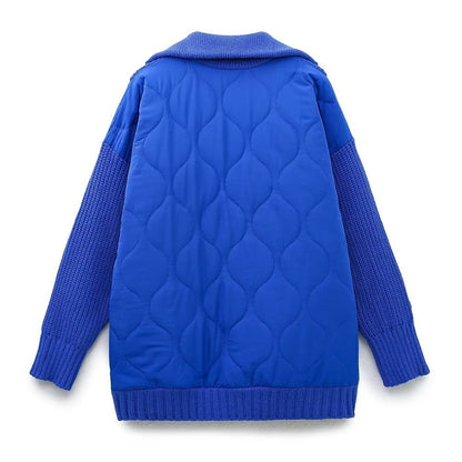 Women Cotton Coat Sweater Cardigan Women Thicken Lazy Style Stitching
