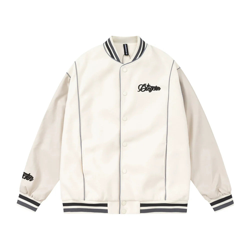 Men Jacket Coat Baseball Uniform Men's Ins Embroidered Pu Stitching Jacket Jacket
