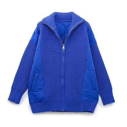 Women Cotton Coat Sweater Cardigan Women Thicken Lazy Style Stitching