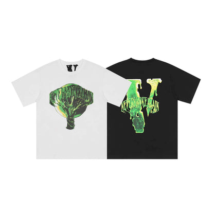 Vlone T Shirts Dark Green Melting Large V Loose Short Sleeve T-shirt Men and Women Half Sleeve