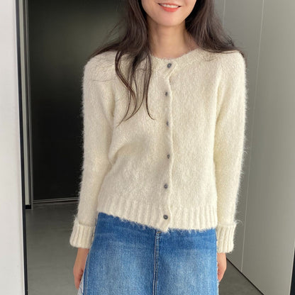 Women Cardigan Sweater Spring Alpaca Fleece/Fiber Cardigan Jacket Long-Sleeved round Neck Sweater Cardigan D2366