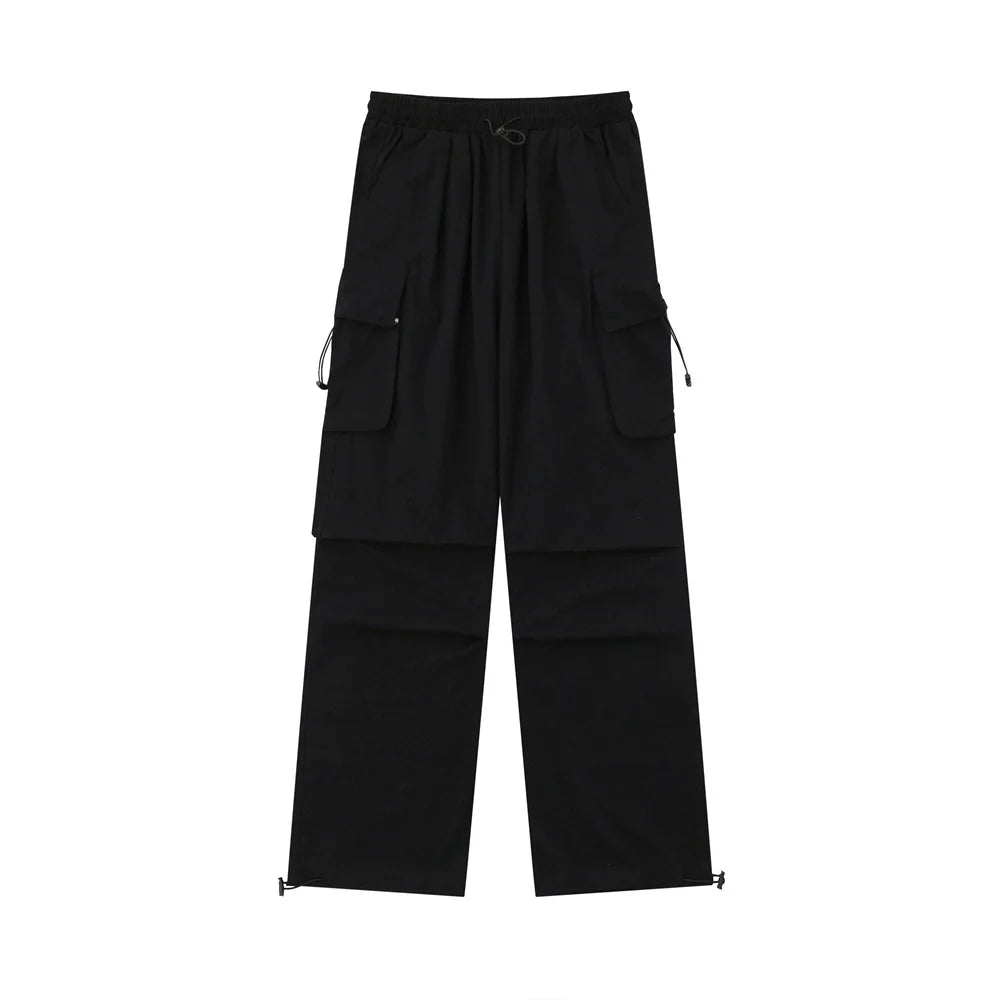 Men Sweatpants Solid Color Pleated Casual Trousers Loose Track Pants Drawstring Jogger Pants