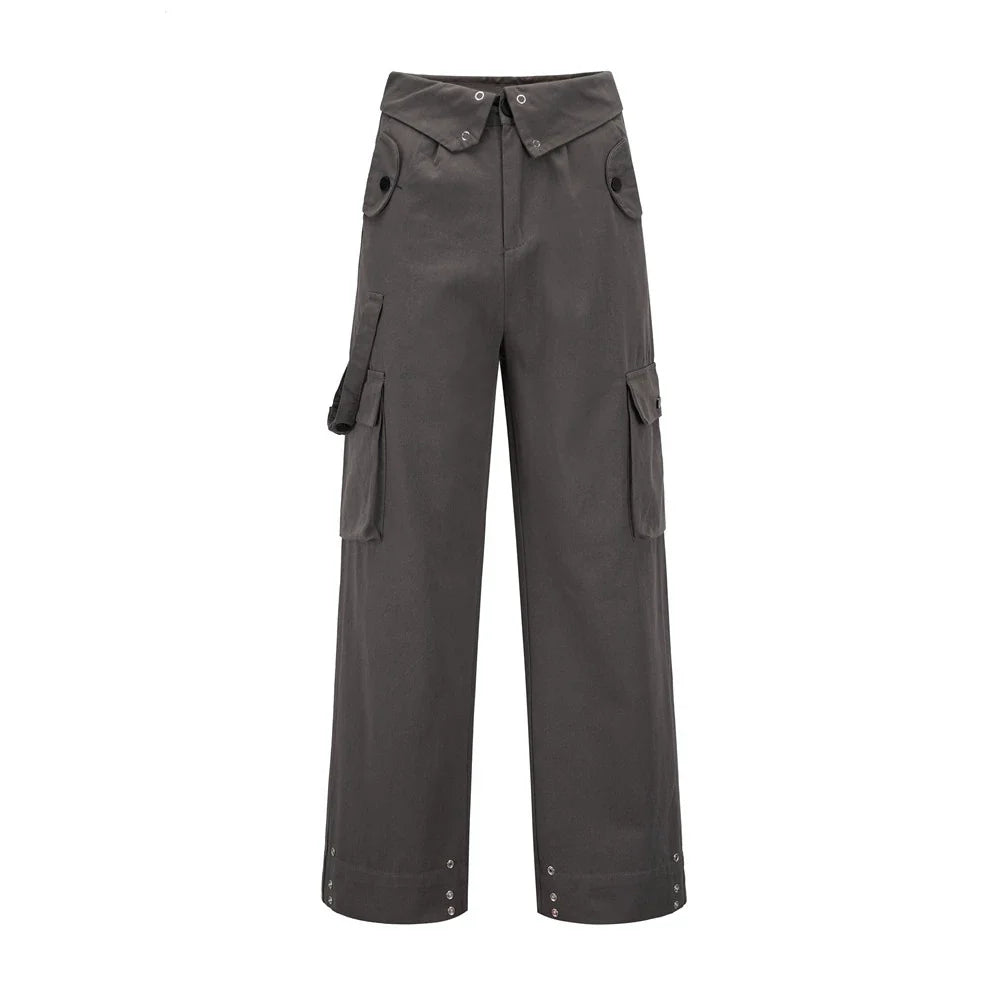 Men Sweatpants Tooling Straight-Leg Trousers Men's Solid Color Loose Multi-Pocket Wide-Leg Casual Pants