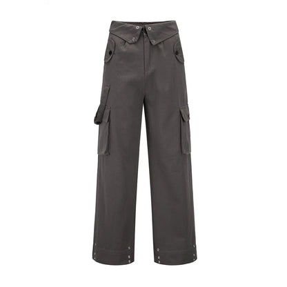 Men Sweatpants Tooling Straight-Leg Trousers Men's Solid Color Loose Multi-Pocket Wide-Leg Casual Pants