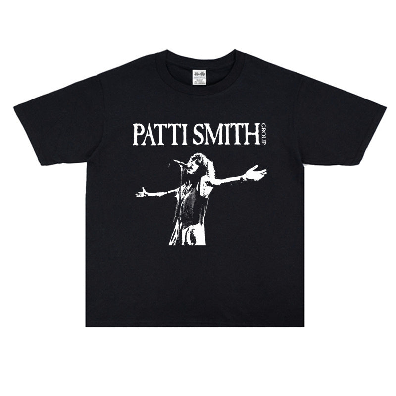 Rock Star T Shirt Patti Smith Personalized Printed T-shirt Washed Distressed Loose Cotton