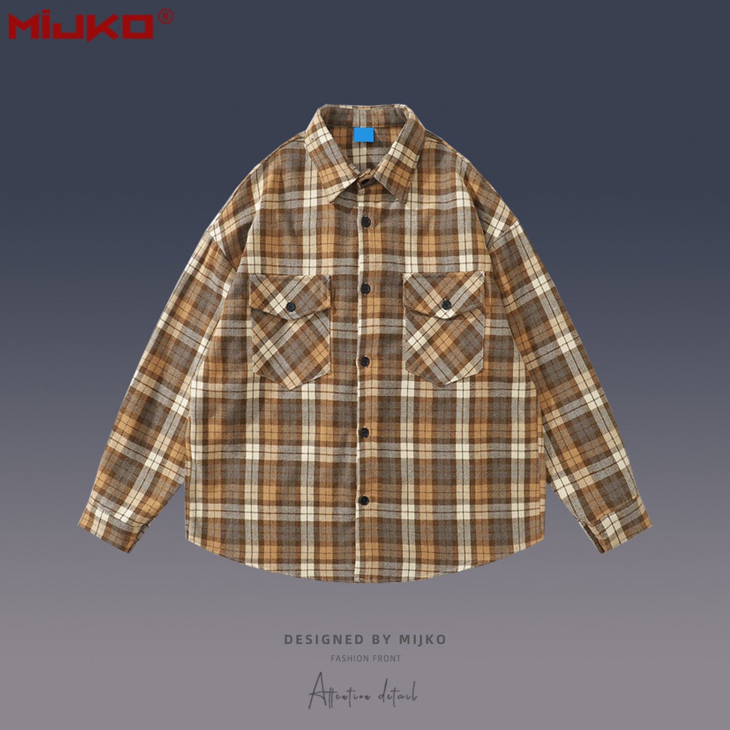 MIJKO Mens Jacket Unisex Plaid Shirt