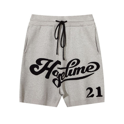Men Shorts Hip Hop Letters Contrast Color Knitted Sports Shorts