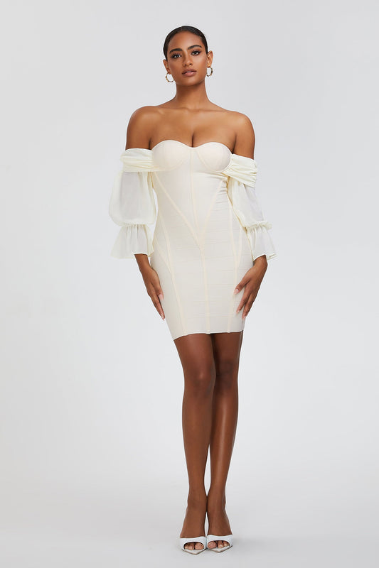 Women Evening Dress Lantern Sleeve Dress off-the-Shoulder Puff Sleeves Formal Dress Bandage One-Piece Dress Dress