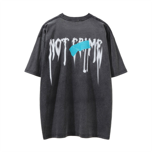 Men Vintage T-Shirt Printed Short-Sleeved T-shirt Men's Washed Distressed round Neck Loose