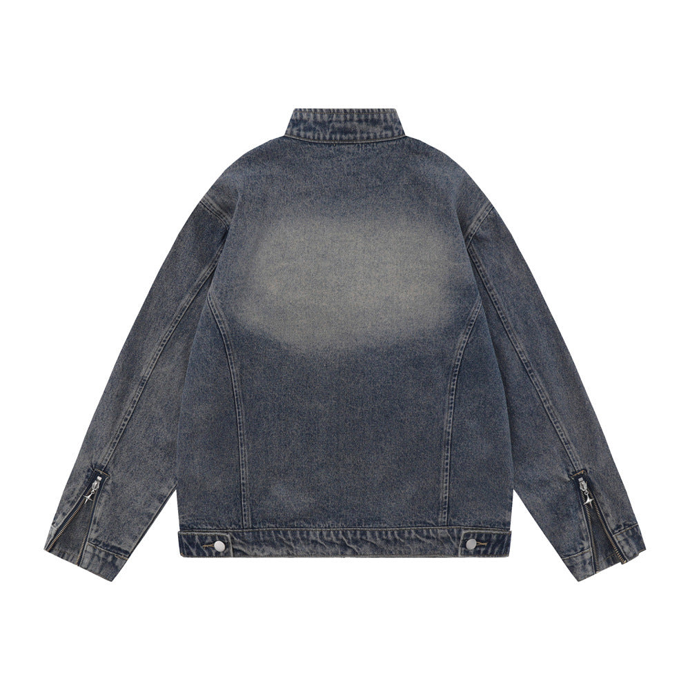 Men Jacket Coat Denim Jacket Men Washed and Worn Denim Cargo Pants Coat