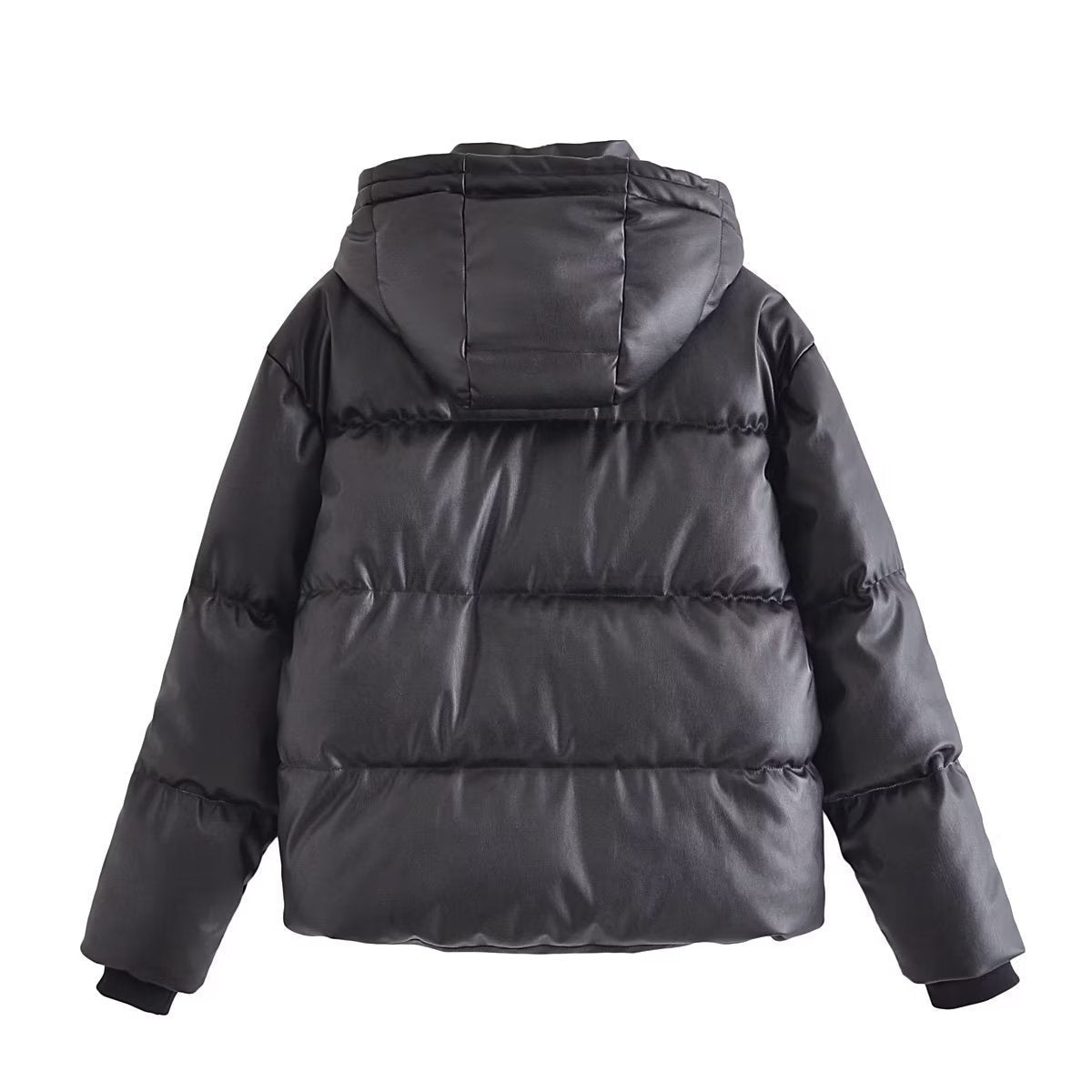 Women Cotton Coat Casual Faux Leather Hooded Jacket