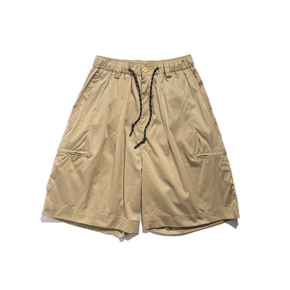 Men Shorts Retro Loose Straight Wide-Leg Pants Casual Multi-Pocket Workwear Shorts
