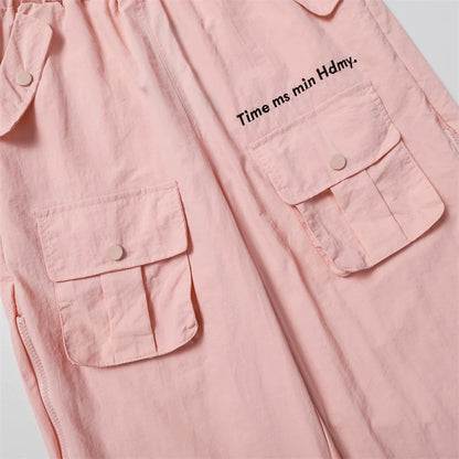 Men Sweatpants Multi-Pocket Workwear Casual Pants Zipper Stitching Loose-Fitting Wide-Leg Trousers