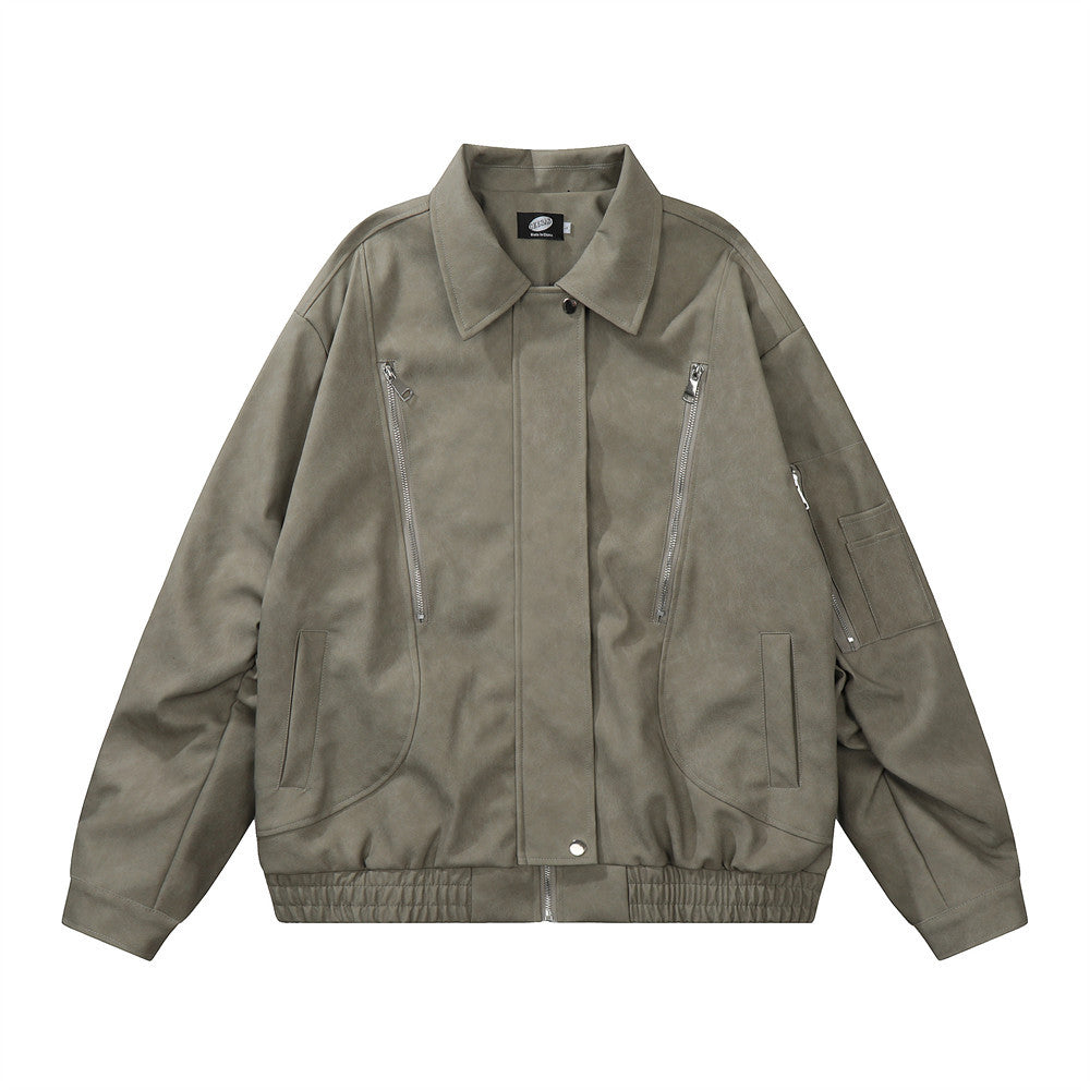 Men Jacket Coat Vintage Motorcycle Clothing Leather Coat Zipper Pilot PU Leather Jacket