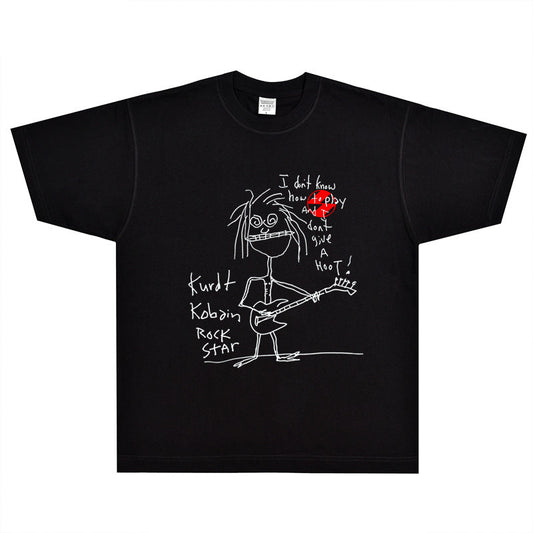 Rock Star T Shirt Kurt Cobain Rock Star T-shirt Kurt Curbain Cartoon Loose Short Sleeve