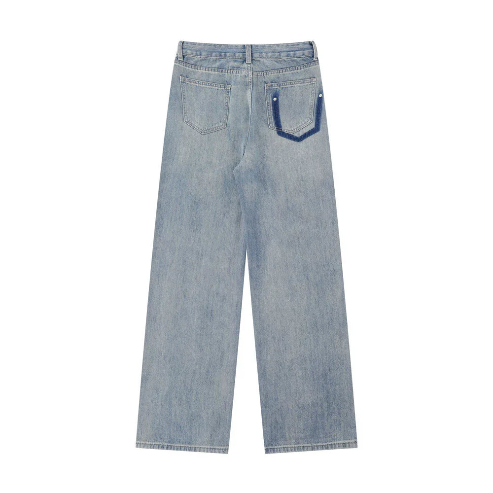 Women Pants Ripped Straight Jeans Wide Leg Loose Trousers