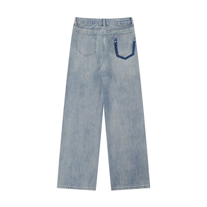 Women Pants Ripped Straight Jeans Wide Leg Loose Trousers