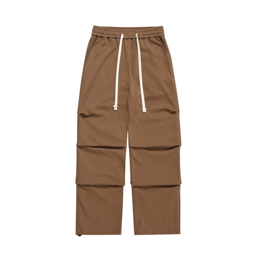 Men Sweatpants Pleating Straight Casual Pants Summer Pants Solid Color Loose Drawstring Ankle Banded Pants