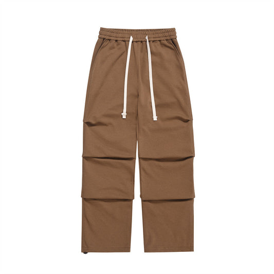 Men Sweatpants Pleating Straight Casual Pants Summer Pants Solid Color Loose Drawstring Ankle Banded Pants