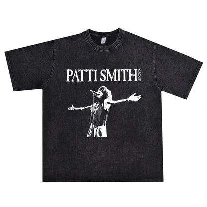 Rock Star T Shirt Patti Smith Personalized Printed T-shirt Washed Distressed Loose Cotton