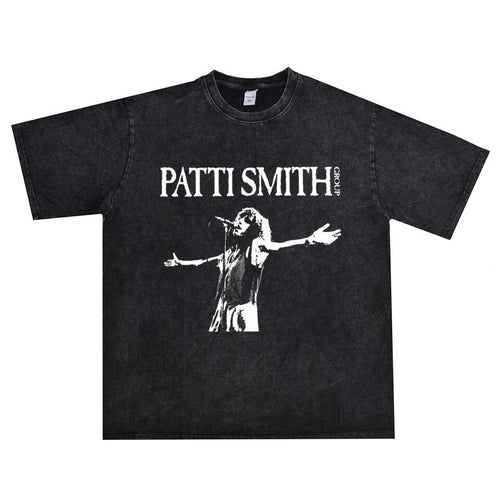 Rock Star T Shirt Patti Smith Personalized Printed T-shirt Washed Distressed Loose Cotton