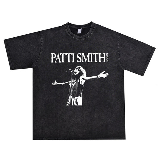 Rock Star T Shirt Patti Smith Personalized Printed T-shirt Washed Distressed Loose Cotton