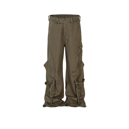 MIJKO Men's Vintage Pants MIJKO Men's Women's Ribbon Design Trousers Straight Tooling Jeans