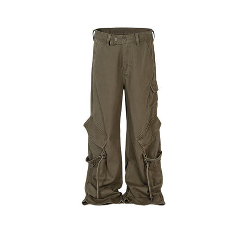 MIJKO Men's Vintage Pants MIJKO Men's Women's Ribbon Design Trousers Straight Tooling Jeans