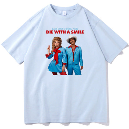 Lady Gaga Bruno Mars Die With A Smile T-shirt O-Neck Short