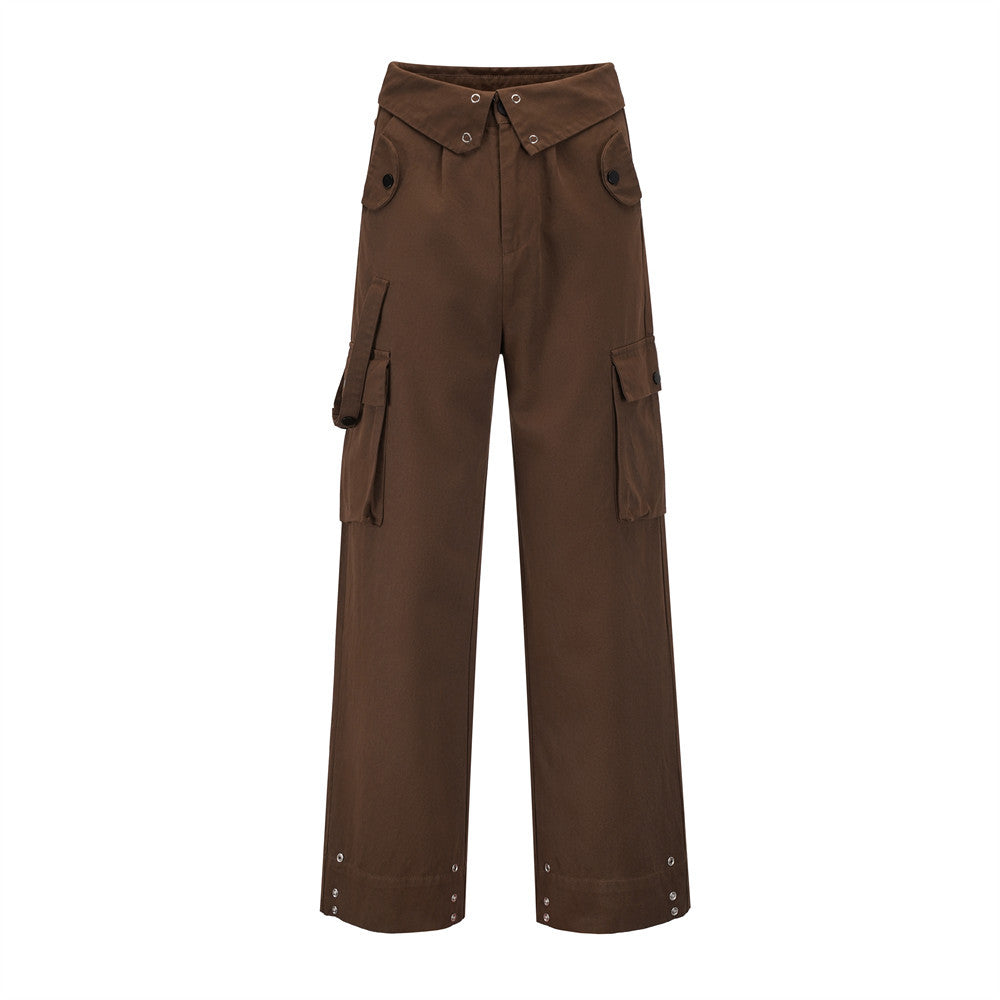Men Sweatpants Tooling Straight-Leg Trousers Men's Solid Color Loose Multi-Pocket Wide-Leg Casual Pants