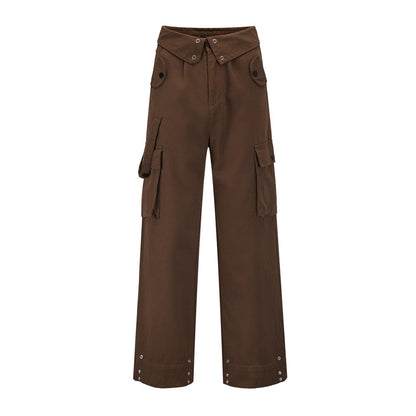 Men Sweatpants Tooling Straight-Leg Trousers Men's Solid Color Loose Multi-Pocket Wide-Leg Casual Pants